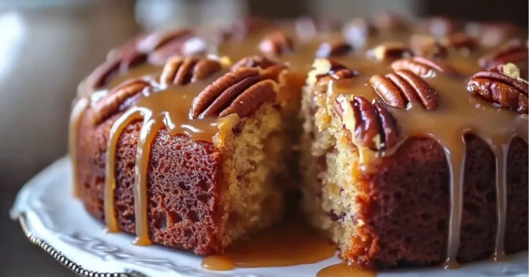 Apple Pecan Cake with Caramel Glaze