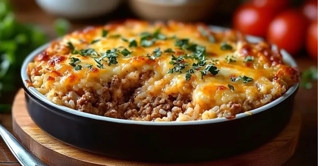 Cheesy Ground Beef and Rice Casserole