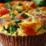 Ingredients for Veggie-Loaded Breakfast Frittata Cups, including eggs, spinach, and mushrooms