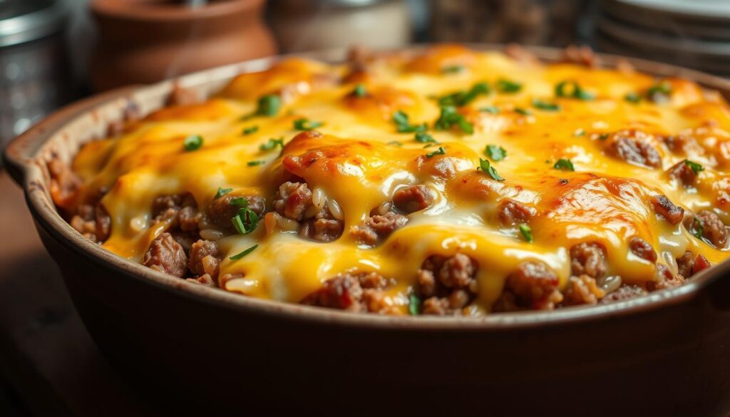 Cheesy Ground Beef and Rice Casserole