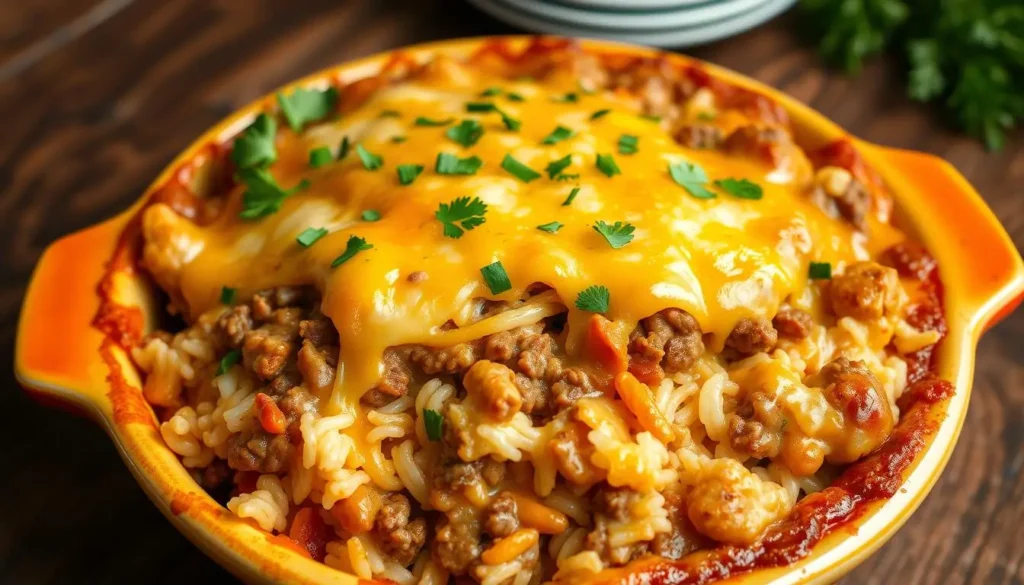 Cheesy Ground Beef and Rice Casserole