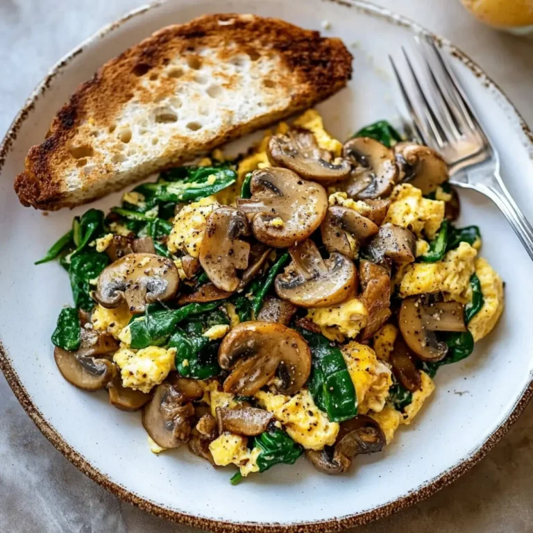 scrambled eggs with spinach and mushrooms​
