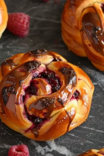 Chocolate Raspberry Swirl Brioche Buns