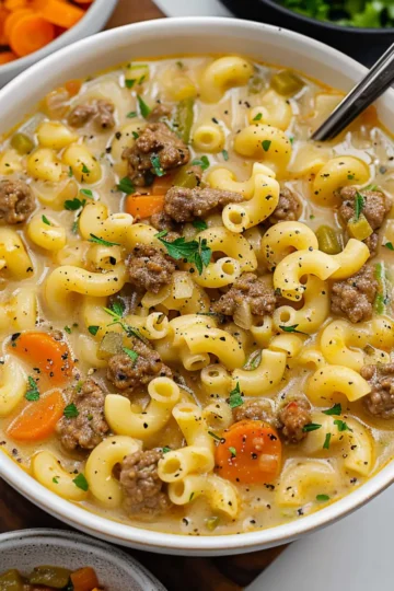 One Pot Macaroni Cheeseburger Soup