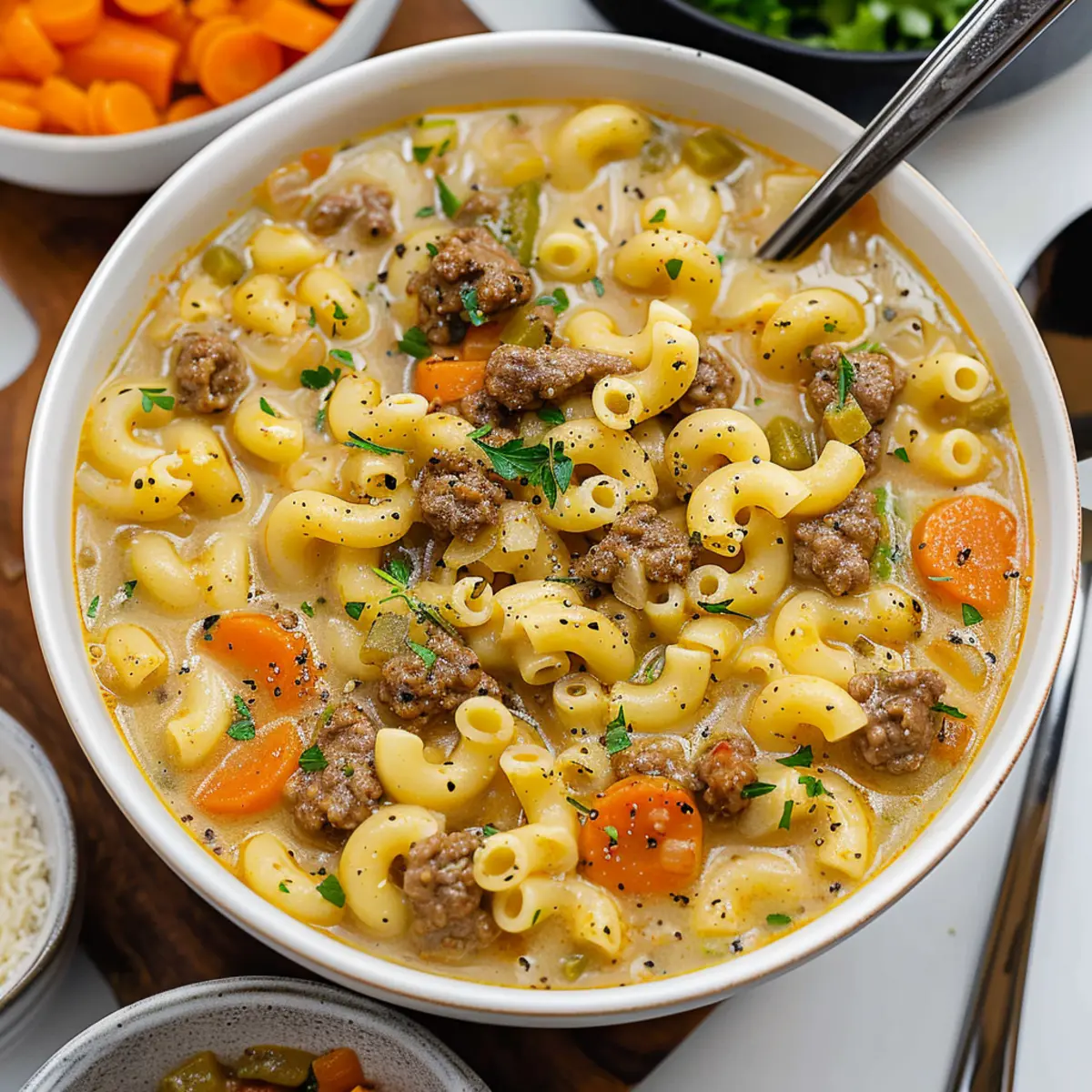 One Pot Macaroni Cheeseburger Soup