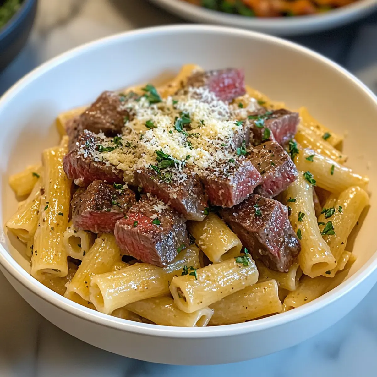Garlic Parmesan Steak Pasta
