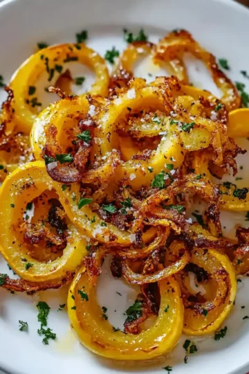 roasted delicata squash crispy onions