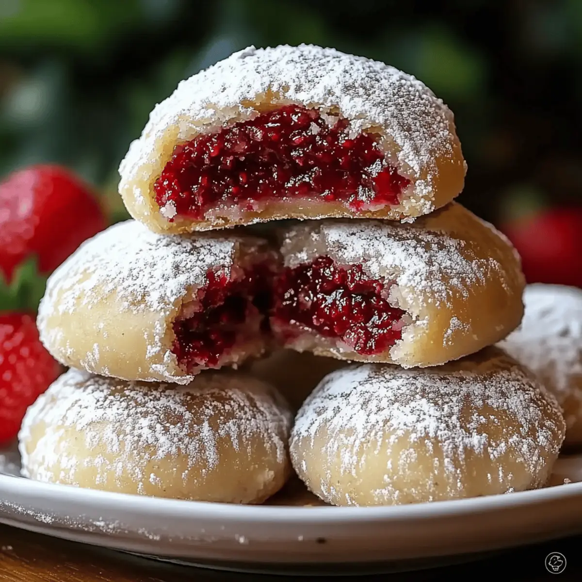 Raspberry Filled Almond Snowball Cookies