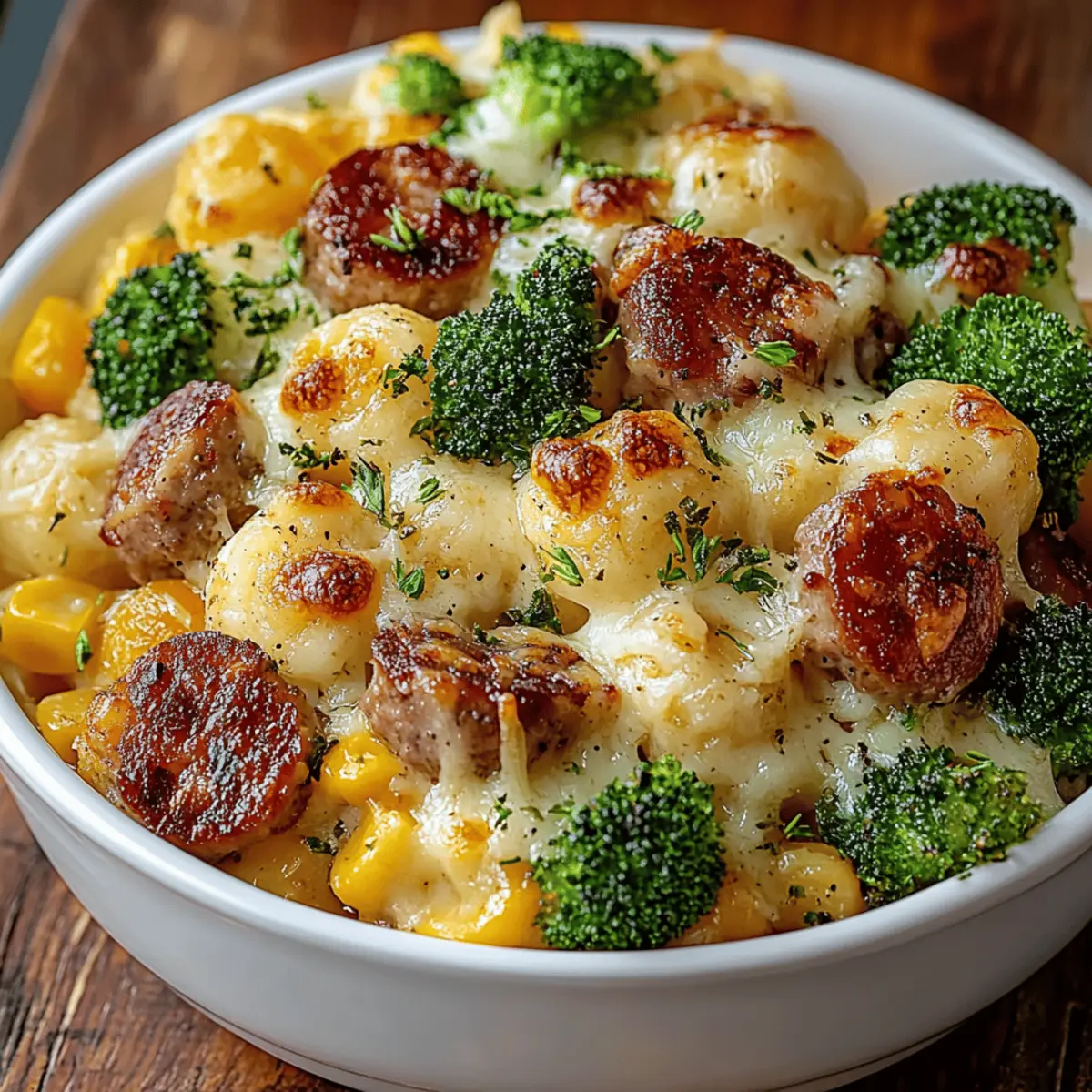 Cheesy Broccoli, Sausage and Cauliflower Casserole