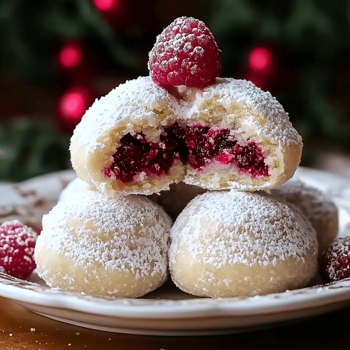 Raspberry Filled Almond Snowball Cookies