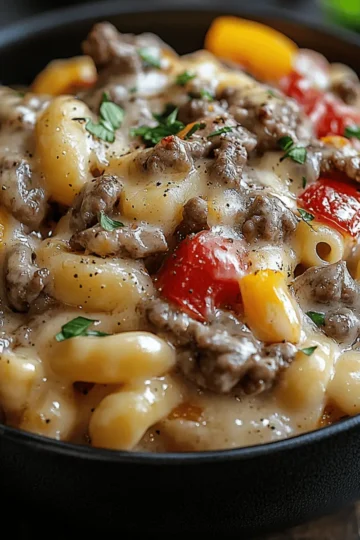 Creamy Philly Cheesesteak Mac & Cheese