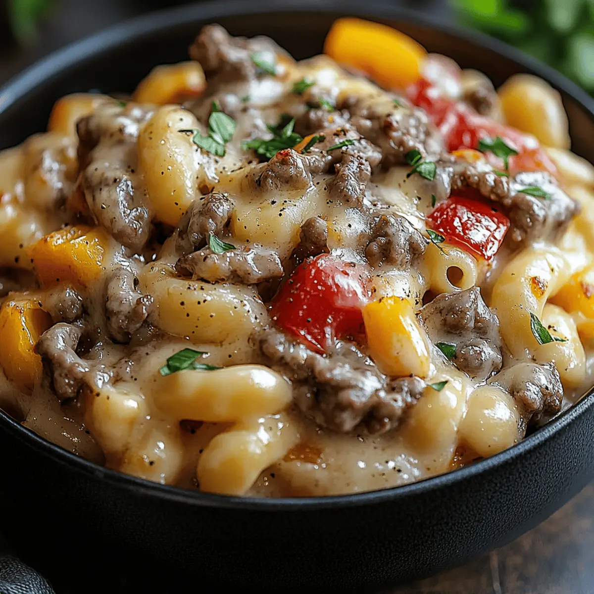 Creamy Philly Cheesesteak Mac & Cheese