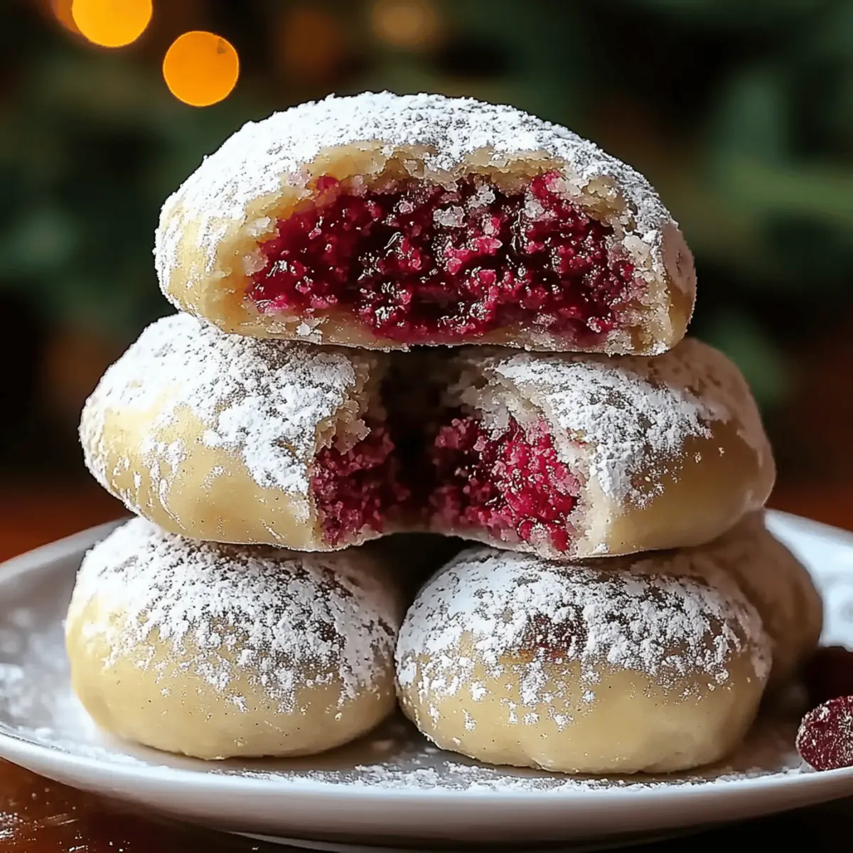 Raspberry Filled Almond Snowball Cookies