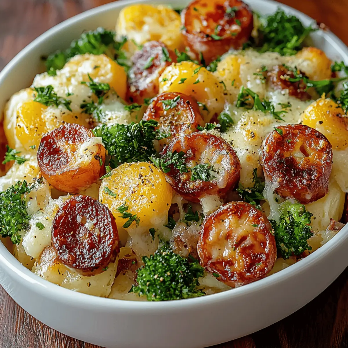 Cheesy Broccoli, Sausage and Cauliflower Casserole