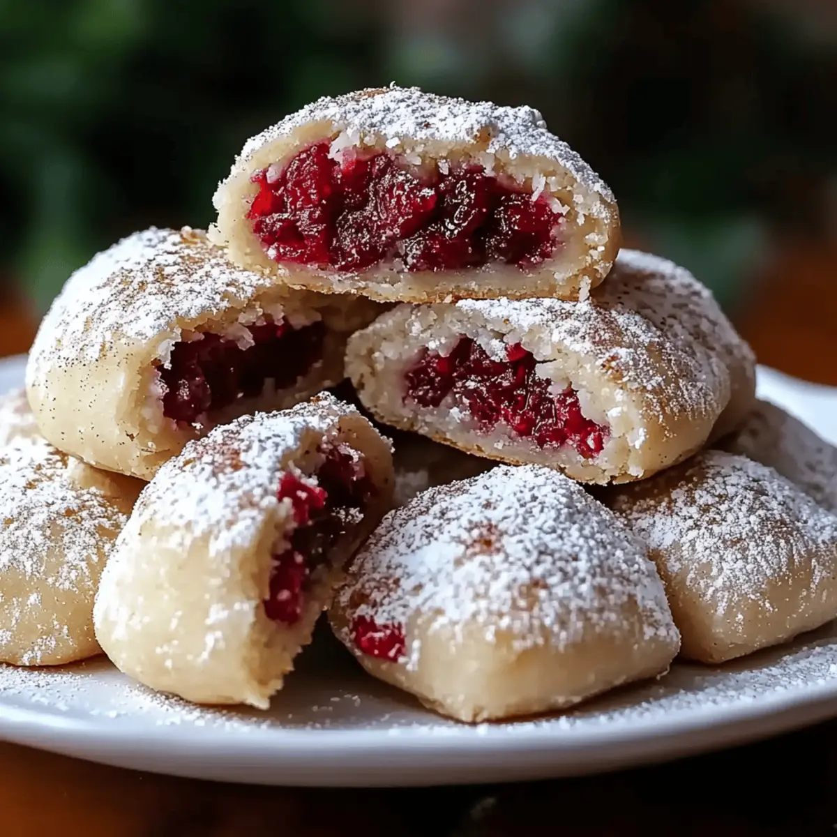 Raspberry Filled Almond Snowball Cookies