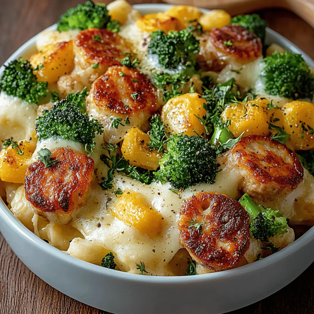 Cheesy Broccoli, Sausage and Cauliflower Casserole