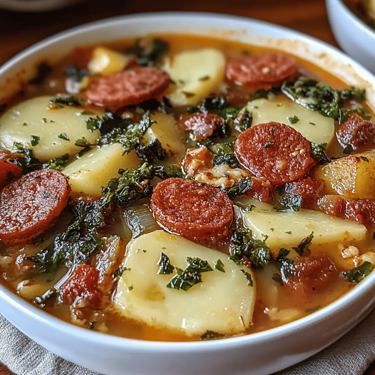 Hearty Sausage Soup with Potatoes, Beans, and Kale