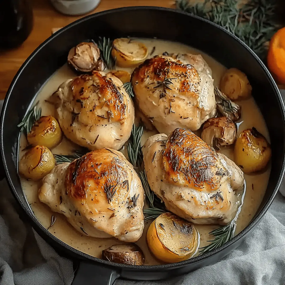 Herb Roasted Chicken in Creamy White Sauce with Mushroom and Potatoes