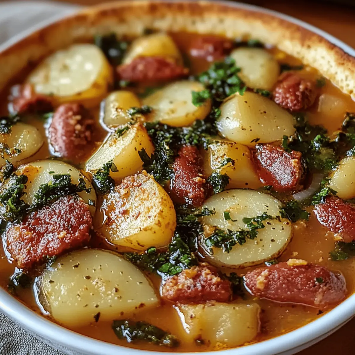 Hearty Sausage Soup with Potatoes, Beans, and Kale