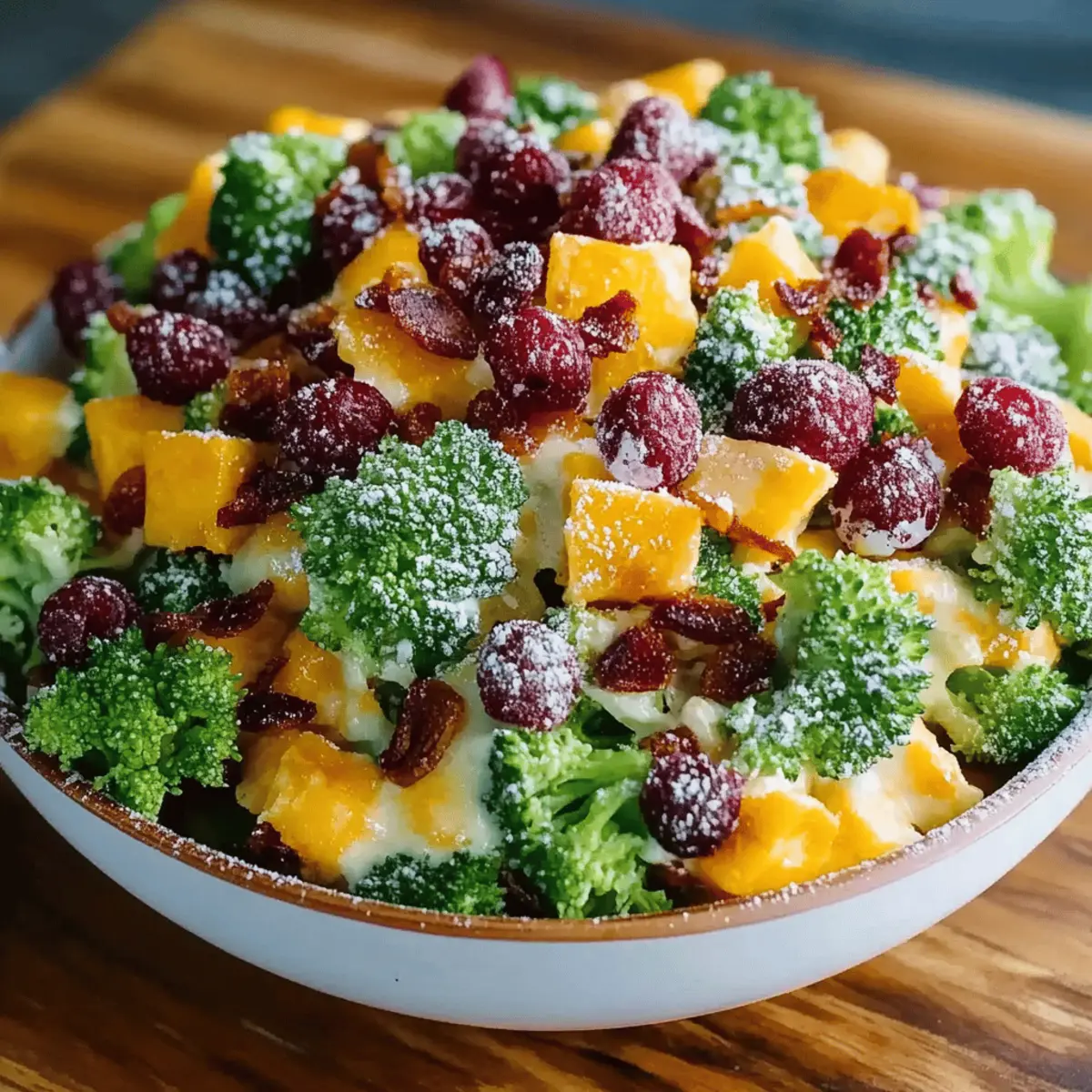 Broccoli Bacon Salad with Raisins and Cheddar Cheese