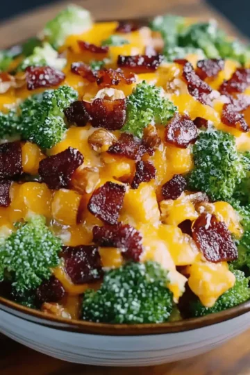 Broccoli Bacon Salad with Raisins and Cheddar Cheese