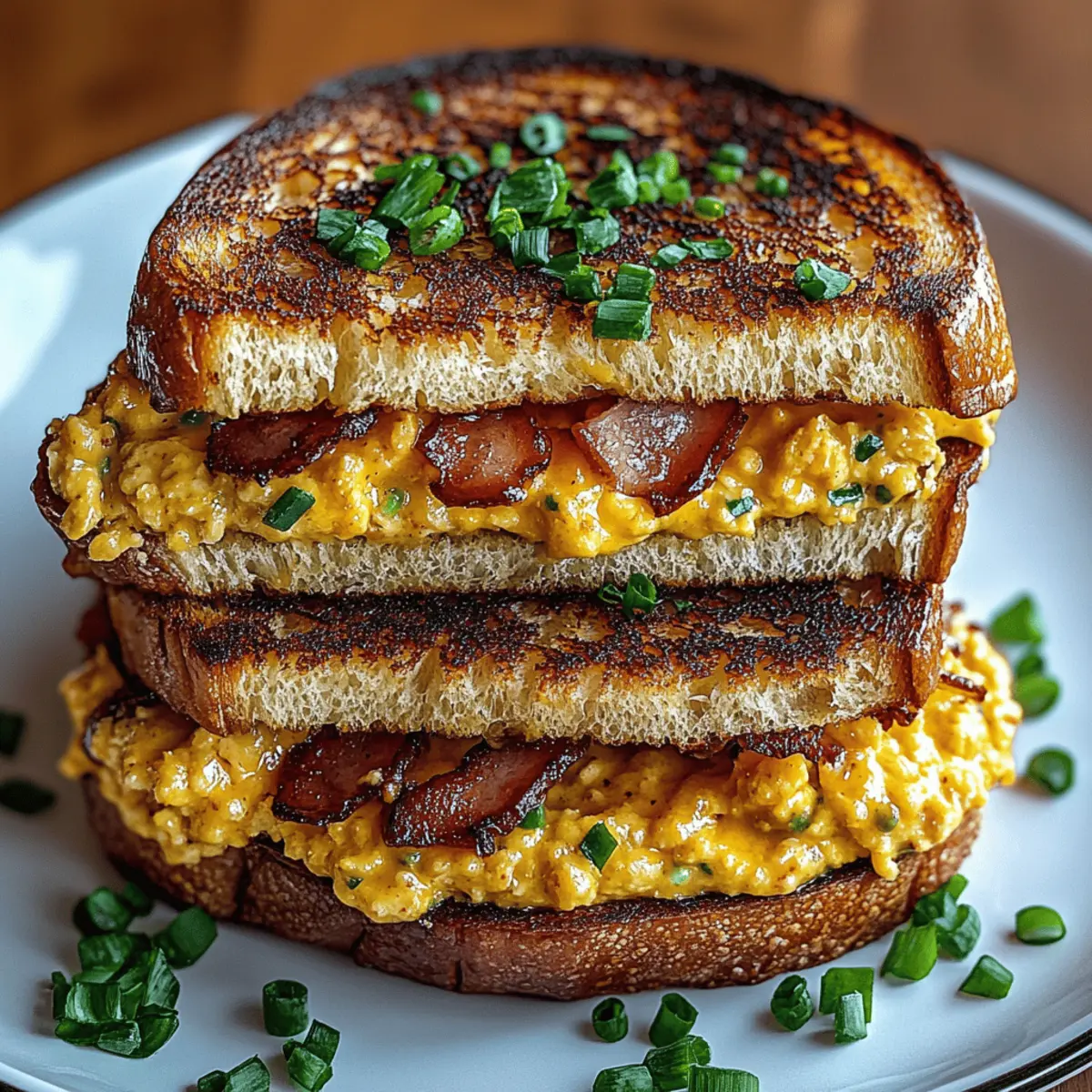 Breakfast Grilled Cheese with Scrambled Eggs and Bacon