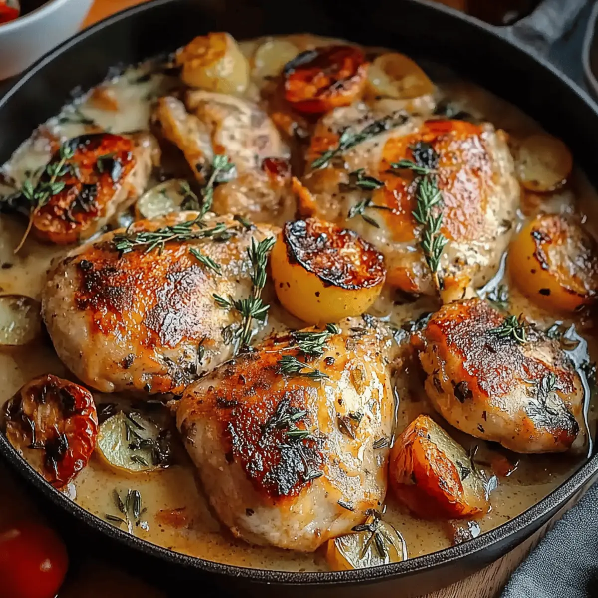 Herb Roasted Chicken in Creamy White Sauce with Mushroom and Potatoes