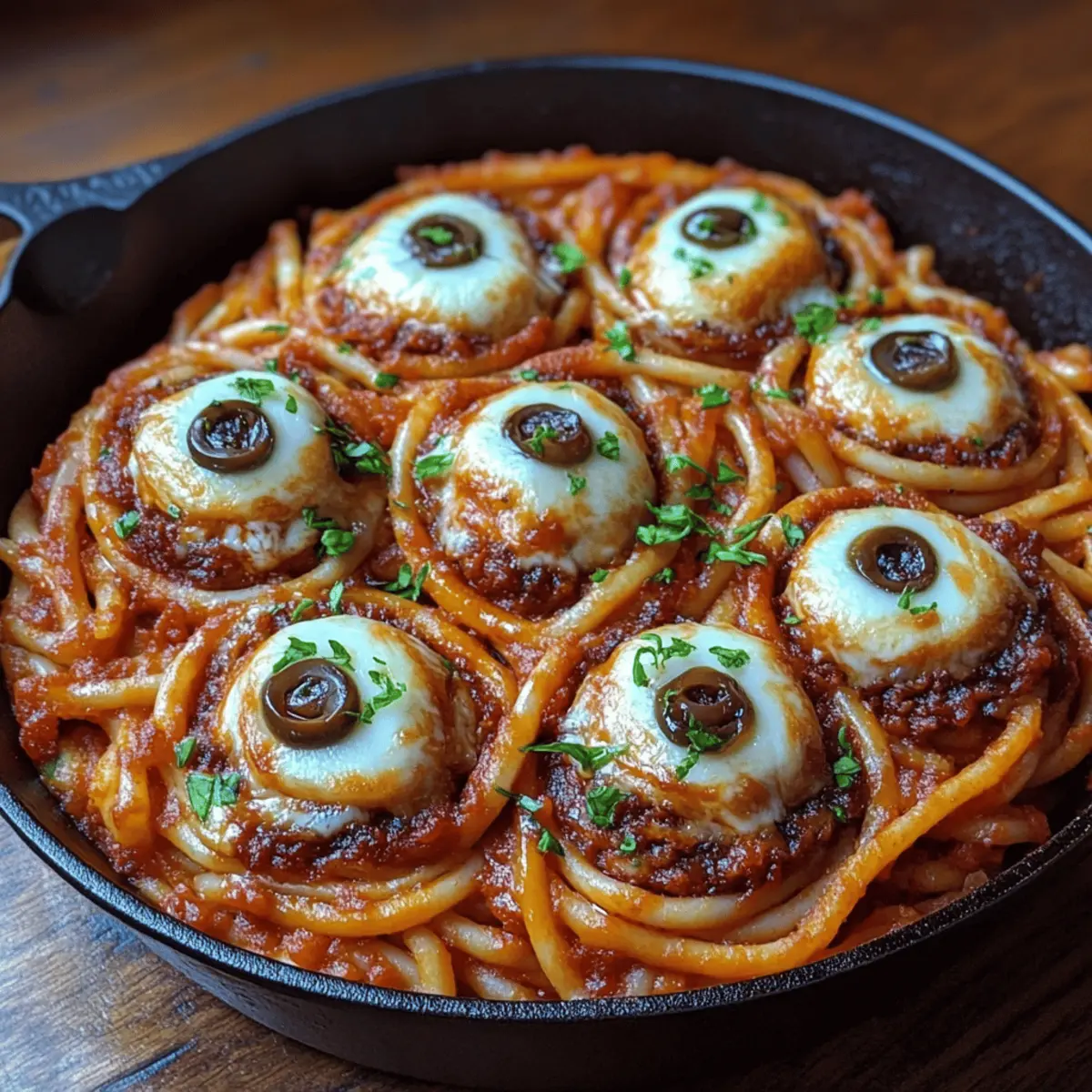 Bloody Spaghetti with Mozzarella Eyeballs