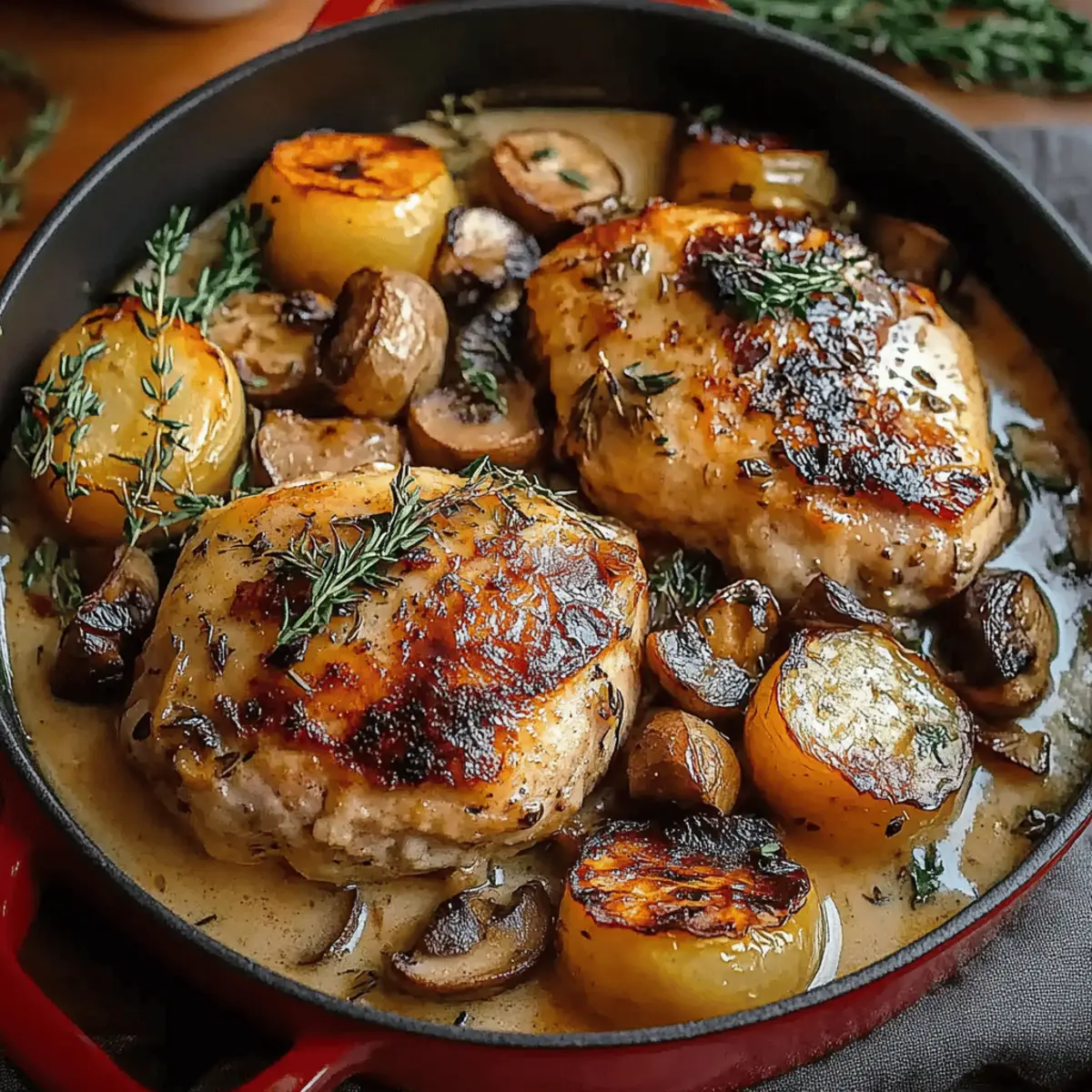 Herb Roasted Chicken in Creamy White Sauce with Mushroom and Potatoes