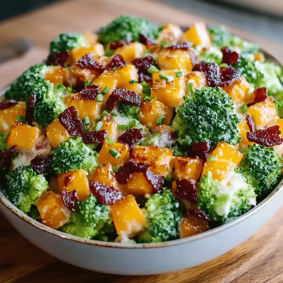 Broccoli Bacon Salad with Raisins and Cheddar Cheese
