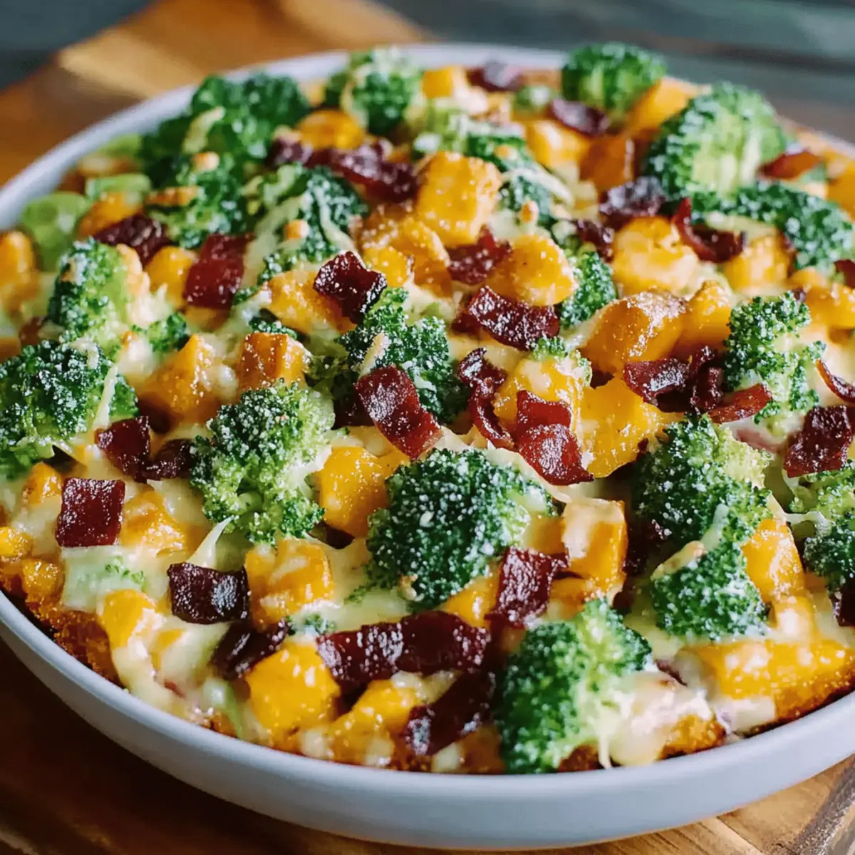 Broccoli Bacon Salad with Raisins and Cheddar Cheese