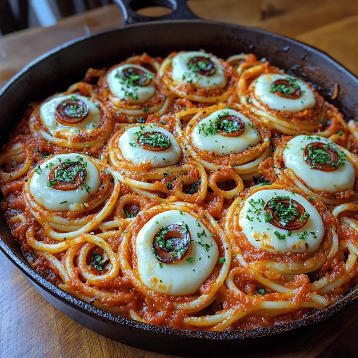 Bloody Spaghetti with Mozzarella Eyeballs