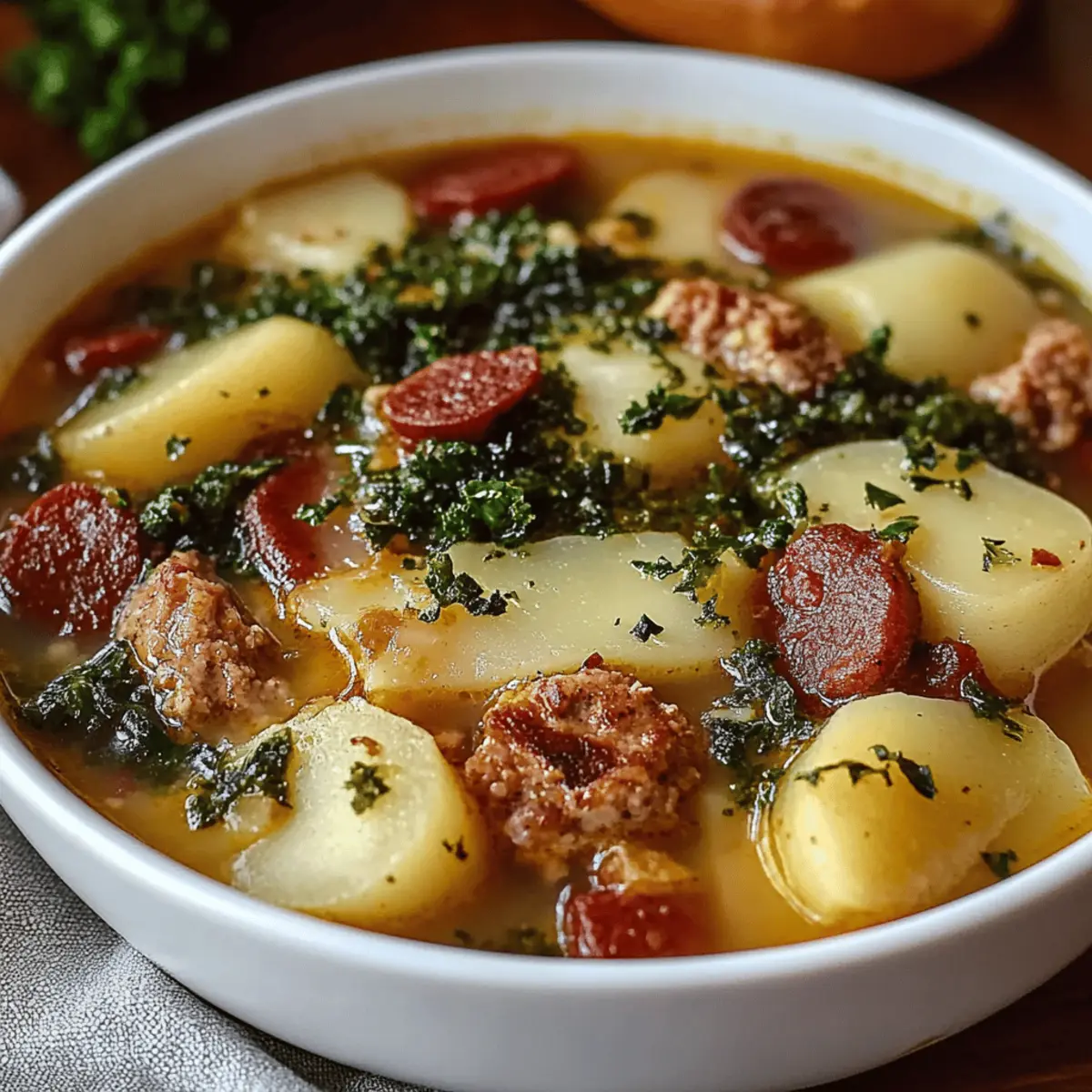Hearty Sausage Soup with Potatoes, Beans, and Kale