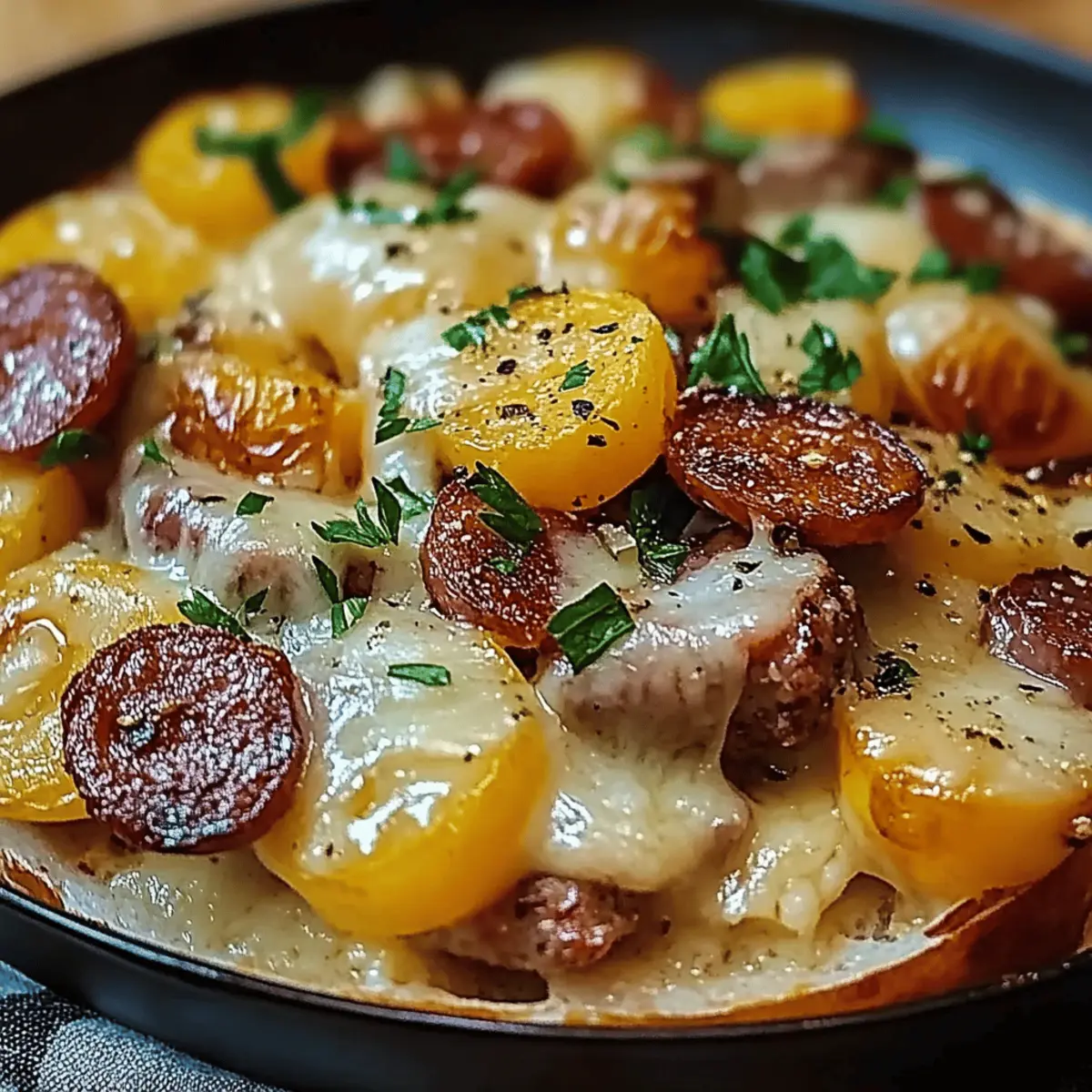 Cheesy Ranch Potatoes and Smoked Beef Sausage