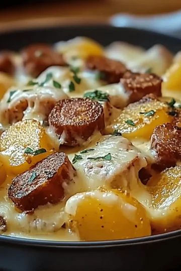 Cheesy Ranch Potatoes and Smoked Beef Sausage
