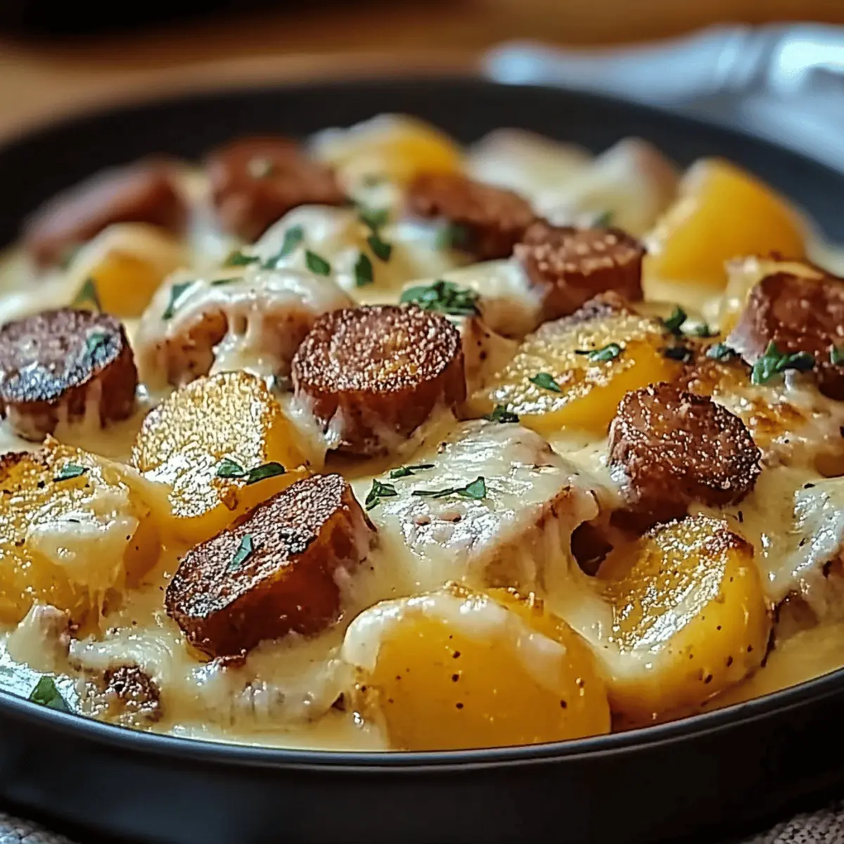 Cheesy Ranch Potatoes and Smoked Beef Sausage