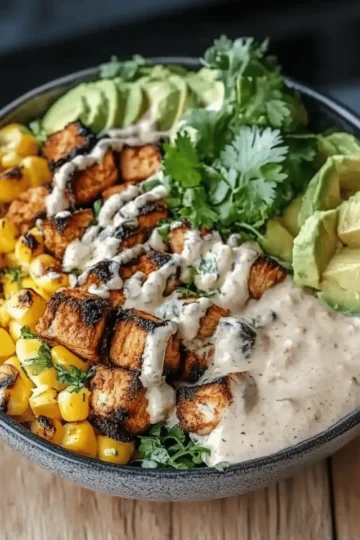 Chicken Bowl with Black Beans, Corn, & Creamy Sauce
