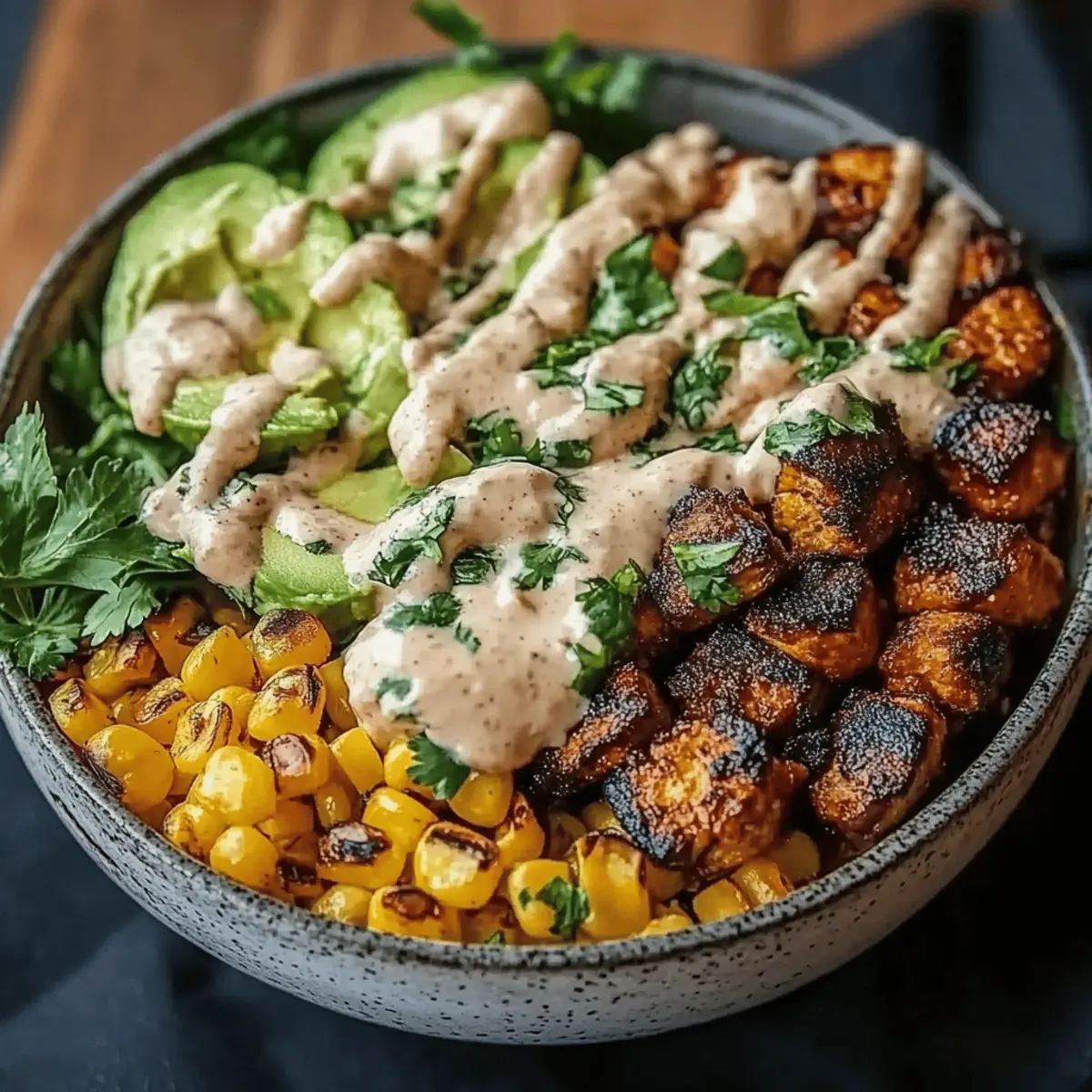 Chicken Bowl with Black Beans, Corn, & Creamy Sauce