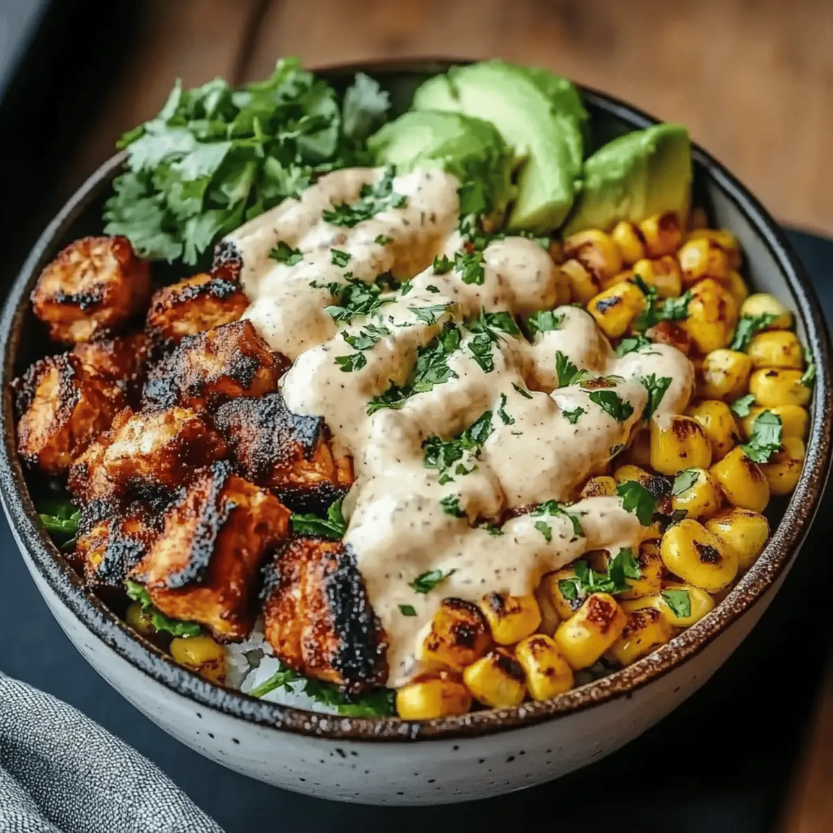 Chicken Bowl with Black Beans, Corn, & Creamy Sauce