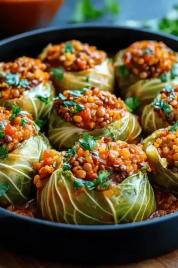 Lentil and Rice Stuffed Cabbage Rolls