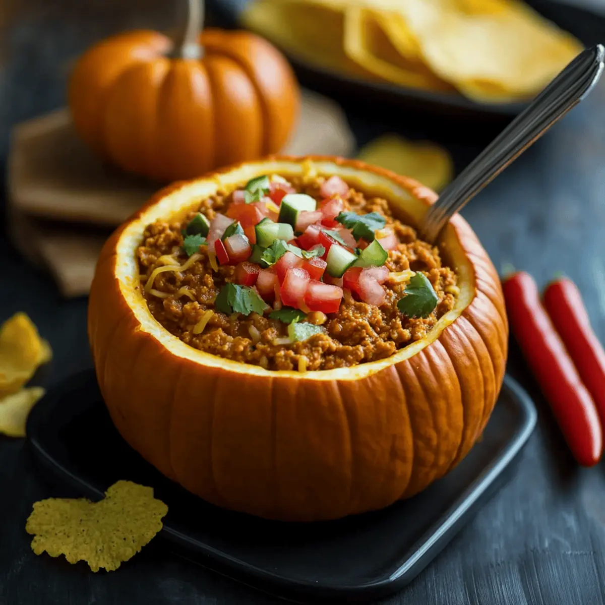 Pumpkin Taco Dip in a Hollowed Mini Pumpkin