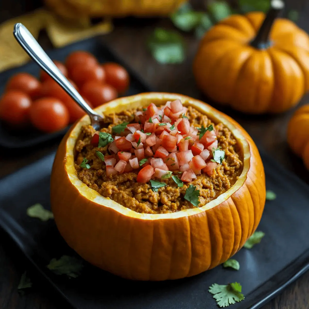 Pumpkin Taco Dip in a Hollowed Mini Pumpkin