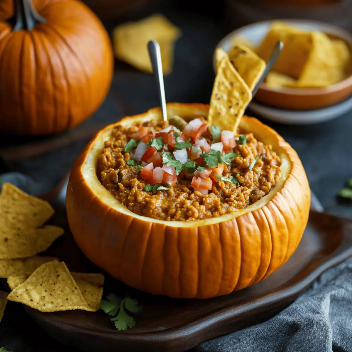 Pumpkin Taco Dip in a Hollowed Mini Pumpkin