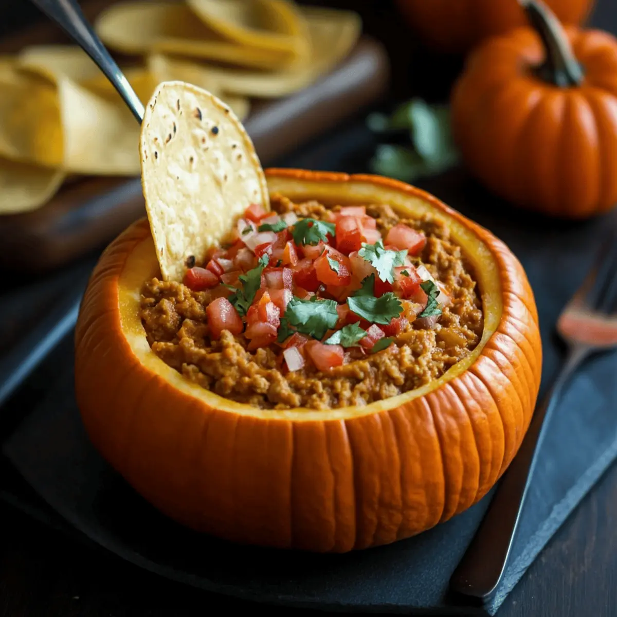 Pumpkin Taco Dip in a Hollowed Mini Pumpkin