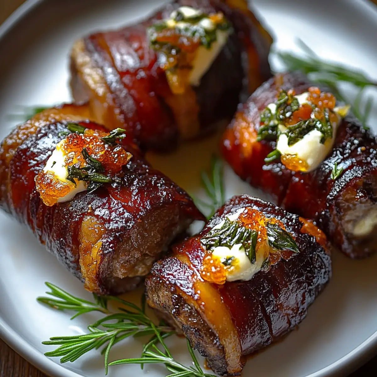 Bacon Wrapped Dates with Goat Cheese & Honey