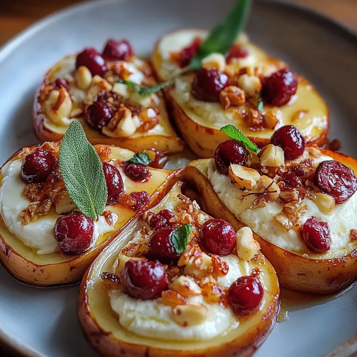 Baked Pears with Goat Cheese, Honey, and Cranberries