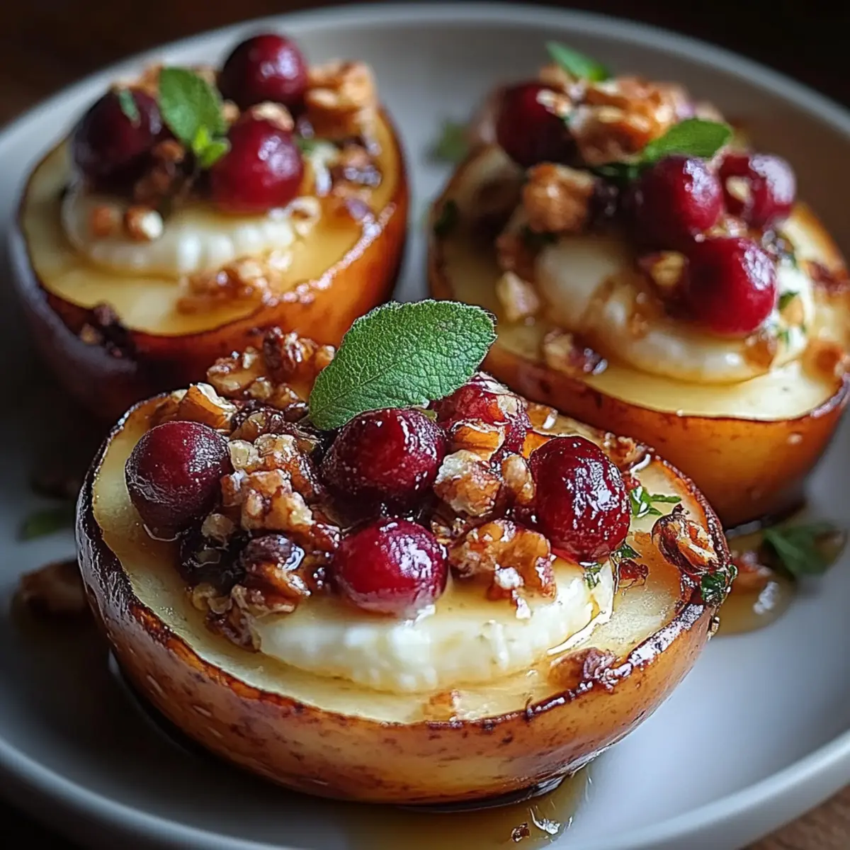 Baked Pears with Goat Cheese, Honey, and Cranberries