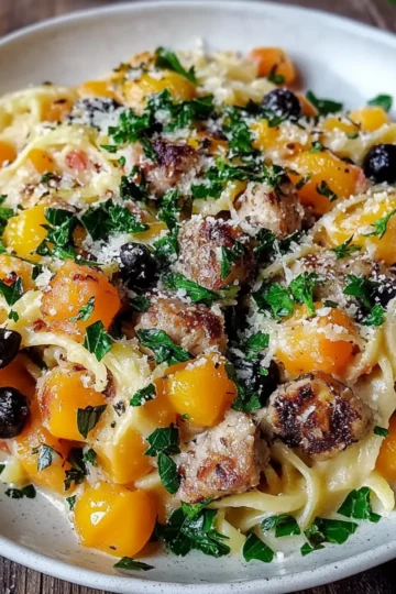 Butternut Squash and Black Bean Orzo with Sausage and Spinach