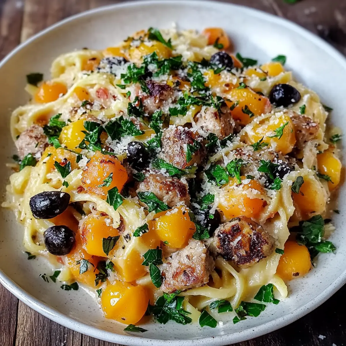 Butternut Squash and Black Bean Orzo with Sausage and Spinach