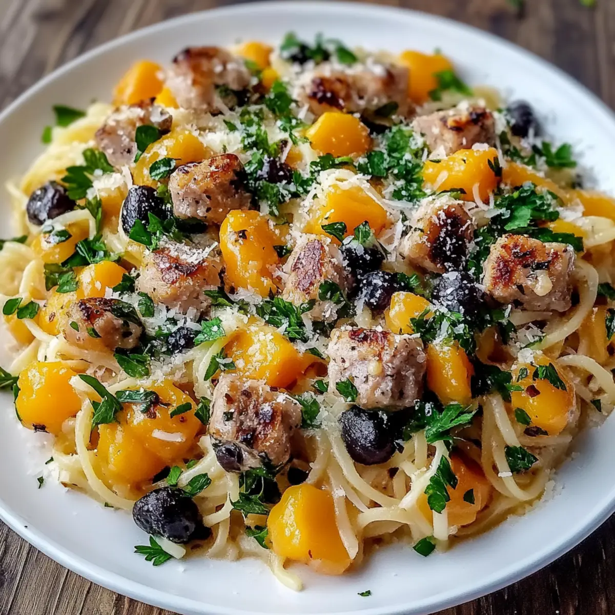 Butternut Squash and Black Bean Orzo with Sausage and Spinach